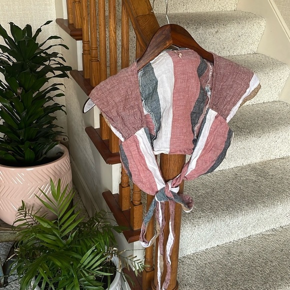 Free People Rustic Boho Linen Oberoi Wrap Crop Top - Picture 2 of 14
